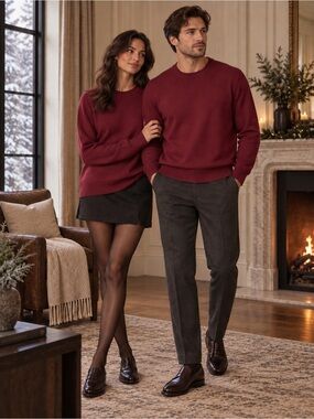 C&A Men’s XL Burgundy 100% Cotton Crewneck Sweater – Quiet Luxury